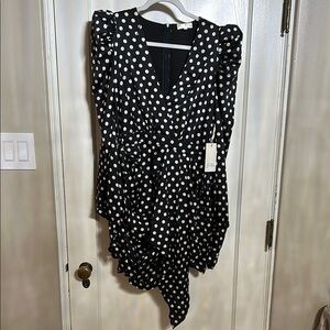 Black and White Ruffled Asymmetrical Dress